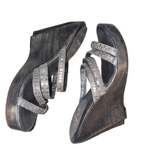 Calleen Cordero Pewter Gray Strappy Wedge Sandals 8